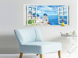 New AY9234C Aegean Sea fake wall sticker pvc windows landscape green removable wall stickers 3D Sticker