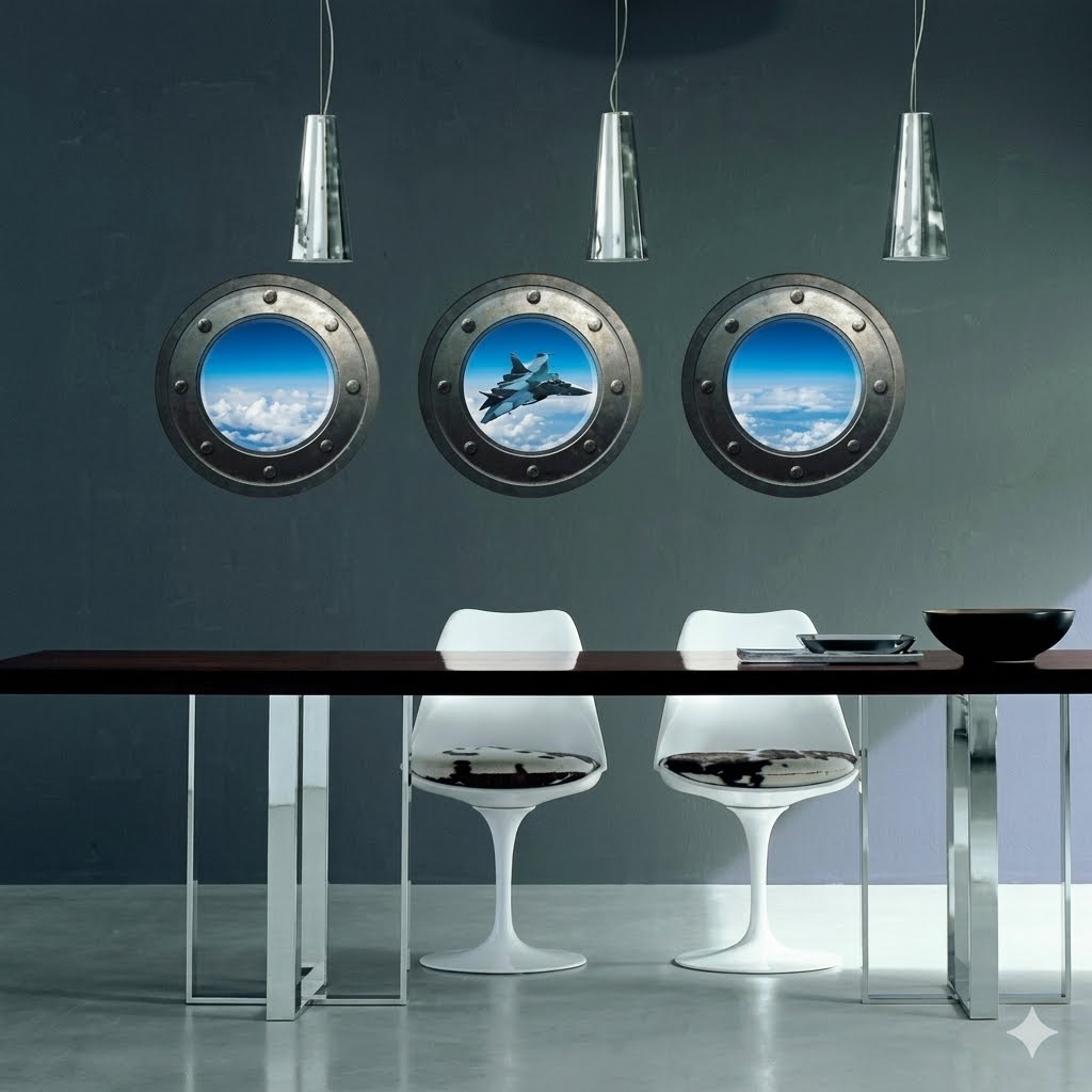 Huaduo Submarine Portholes 3D Wall Sticker Aircraft Plane Blue Sky Home Decor Living Room Decals Removable Sticker Wallpaper Poster size 3Pcs 33 x45cm z-1-001