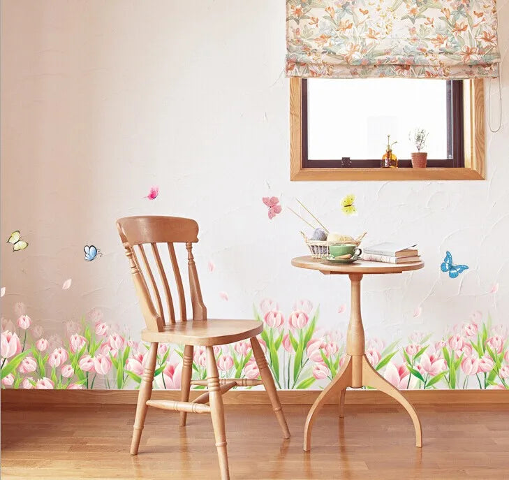 Am7039 MEYA flower wall line PVC decal for corridor wall waistline, living room sofa background deco
