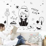 【IKE】DIY Cartoon ly Cute Girl Vinyl Wall Sticker Enjoy Life Quotes Home Decal Kids Baby Rooms Decoration Wall Art Murals size 50x70 xls7098