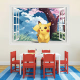 GADGETS WRAP Cute Pikachu Fake Window Wall Decal- Multicolor size 50x70  ncs14117s