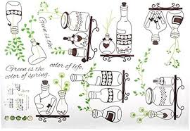 Bottle Plant Print Kitchen Restaurant Removable Wall Sticker  Brown Green Ay7254