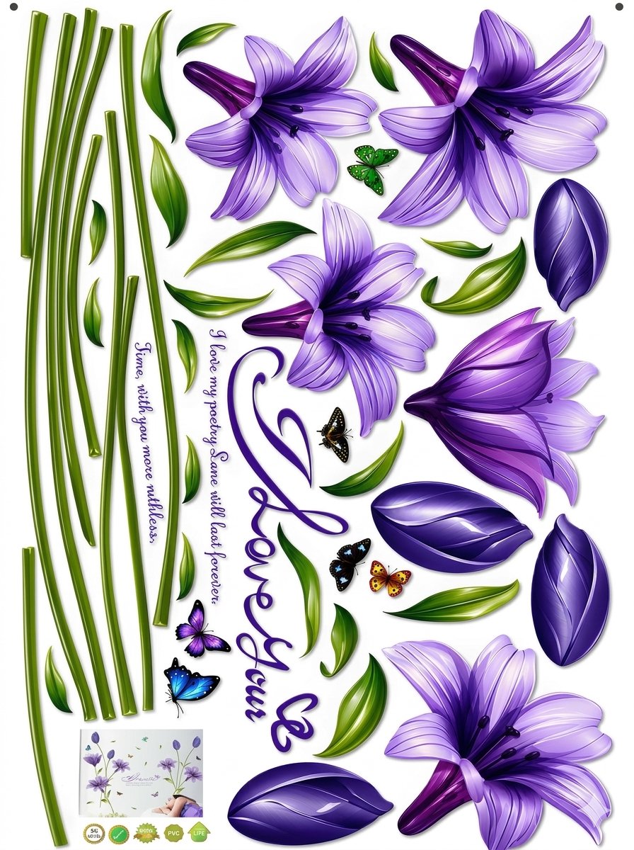 SK9122B PURPLE BIG TULIP WALL WALLSTICKER WALL STICKER WALL STICKER TRANSPARENT DECORATION 60x90 Wall Decor Sticker