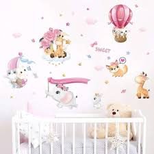 HM71009 Wall Stickers Baby Kids Room Bedroom Background Home Decor Nursery Decals Decoration Cute Animals Sticker