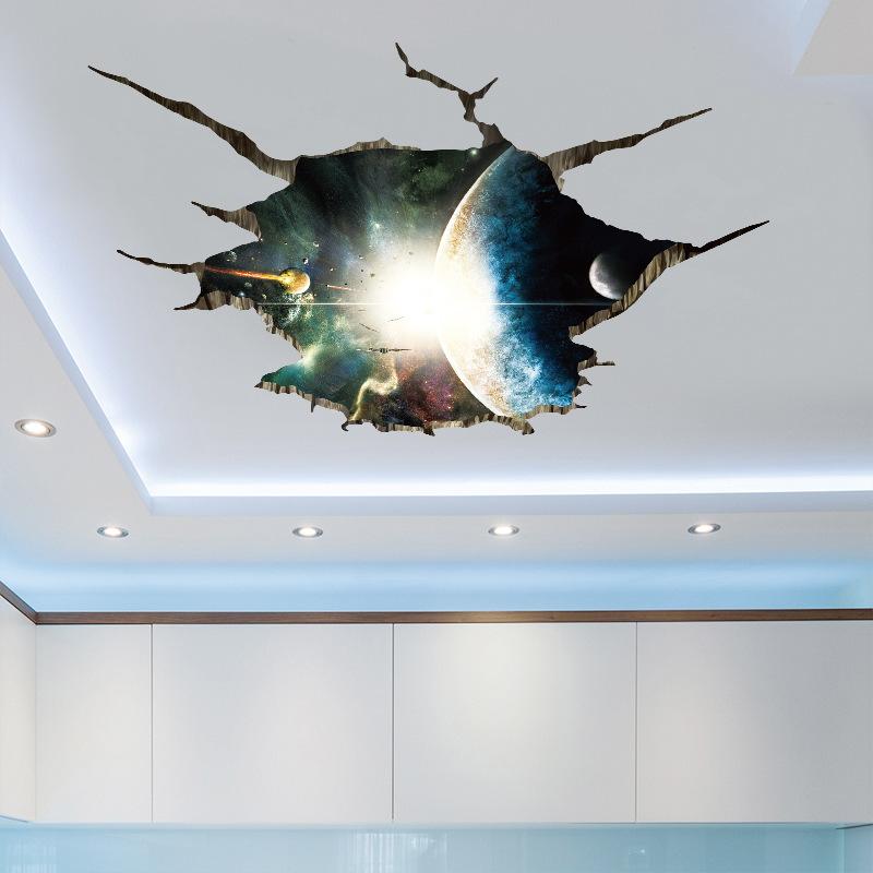 Xl8307 Home Find 3D Broken Wall Sticker Space Universe Star Boy Room Science Fiction Ornament Black Hole Vortex Star Sky Sticker Floor /tile Stickers