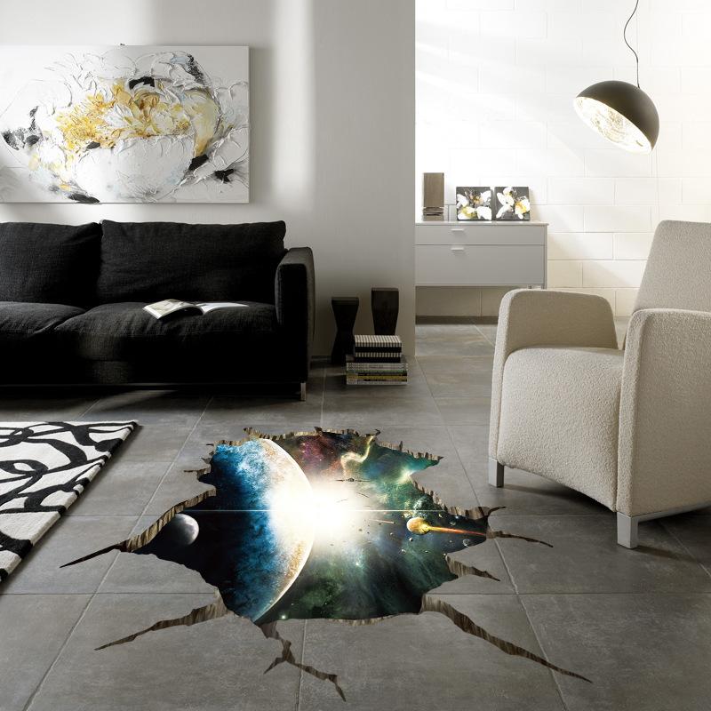Xl8307 Home Find 3D Broken Wall Sticker Space Universe Star Boy Room Science Fiction Ornament Black Hole Vortex Star Sky Sticker Floor /tile Stickers