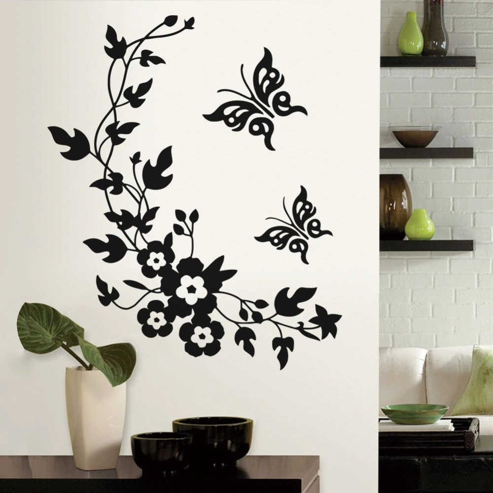 Cute Butterflies And Flowers Wall Art Mural Removable PVC Wall Decal For Kitchen Living Room Bedroom Wall Kids Room DIY Home Decor