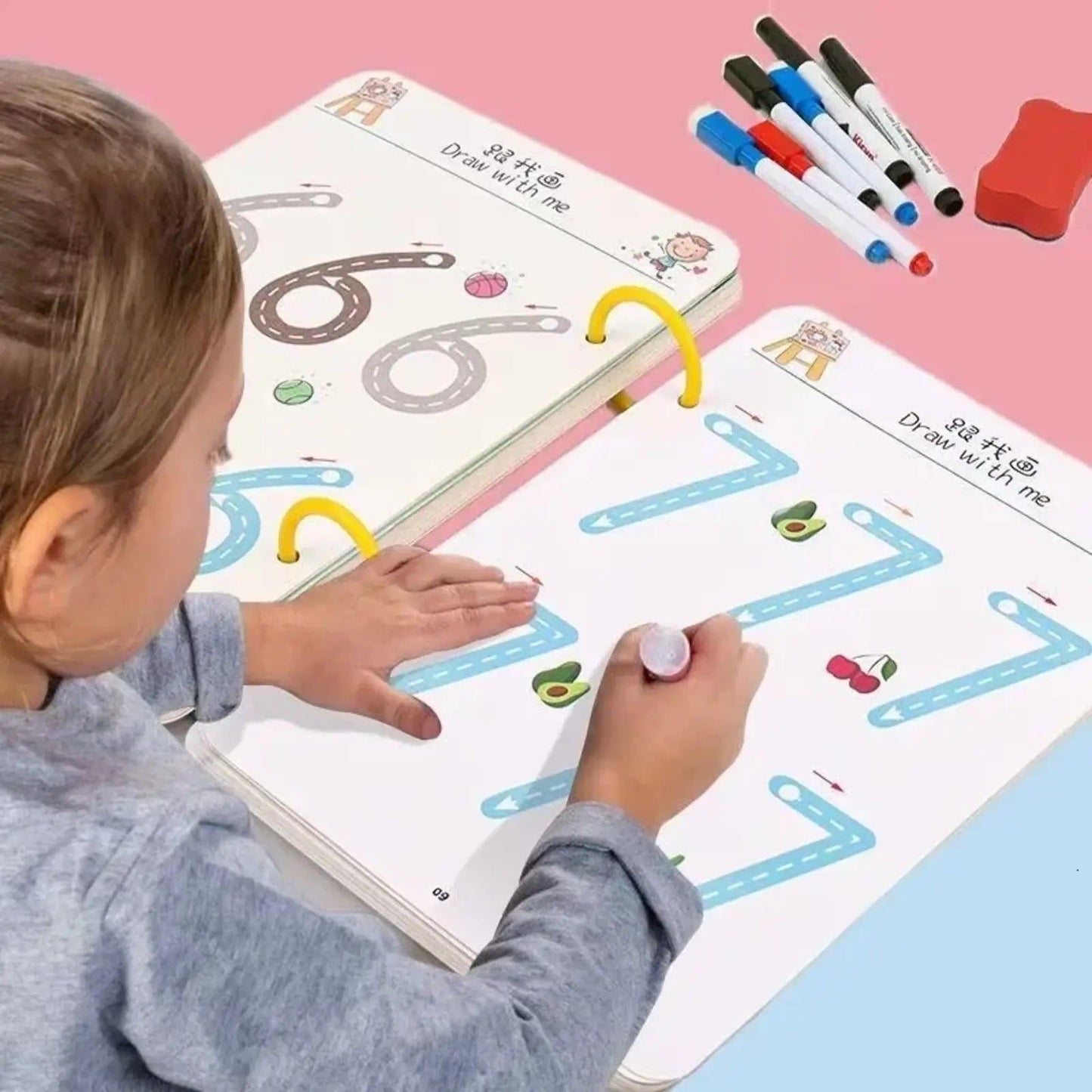 A4 Kids Educational Learning Tracing Book | 64 Pages Dot-to-Dot Activity Workbook with 2 Markers & Duster (Big Size)