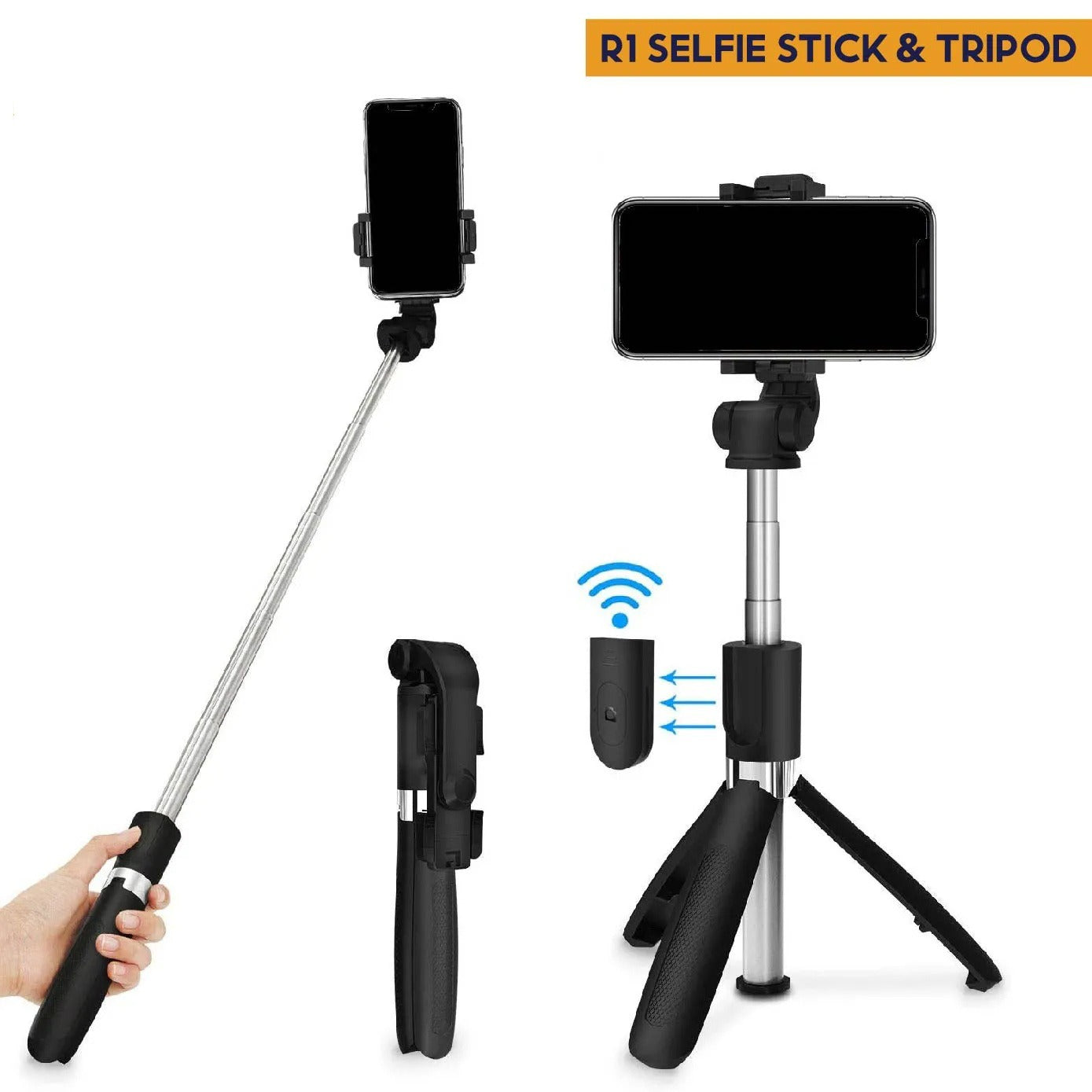 Selfie Stick Tripod R1S Bluetooth Remote Control Tripod Selfie Stick New Model with Wireless Remote Shutter Compatible with All Cell Phones - R1s