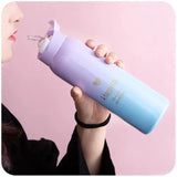 Premium Pastel Ombré Insulated Stainless Steel Water Bottle – 500ml Vacuum Flask with Leak-Proof Flip-Top Lid, Gold Inspirational Lettering, and Double-Wall Thermal Insulation for Hot & Cold Drinks