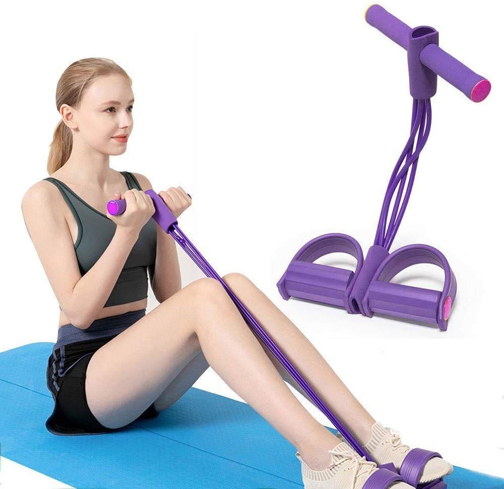 Foot Pedal Resistance Band – Elastic Sit-Up Pull Rope for Yoga & Fitness | Tummy Trimmer (Random Colors)