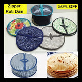 Insulated Large Cotton Roti Cover with Zipper & Handle, Thermal Chapati Storage Bag for Roti, Paratha & Naan