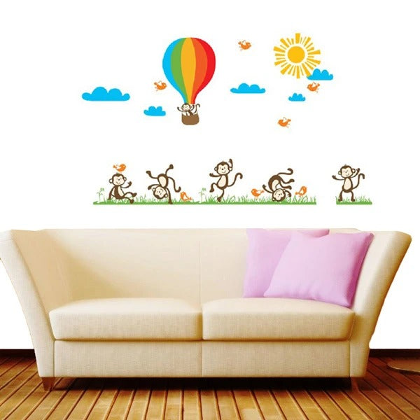 jm7121Monkey Balloon Wall Stickers Cartoon Wall Stickers House Decoration