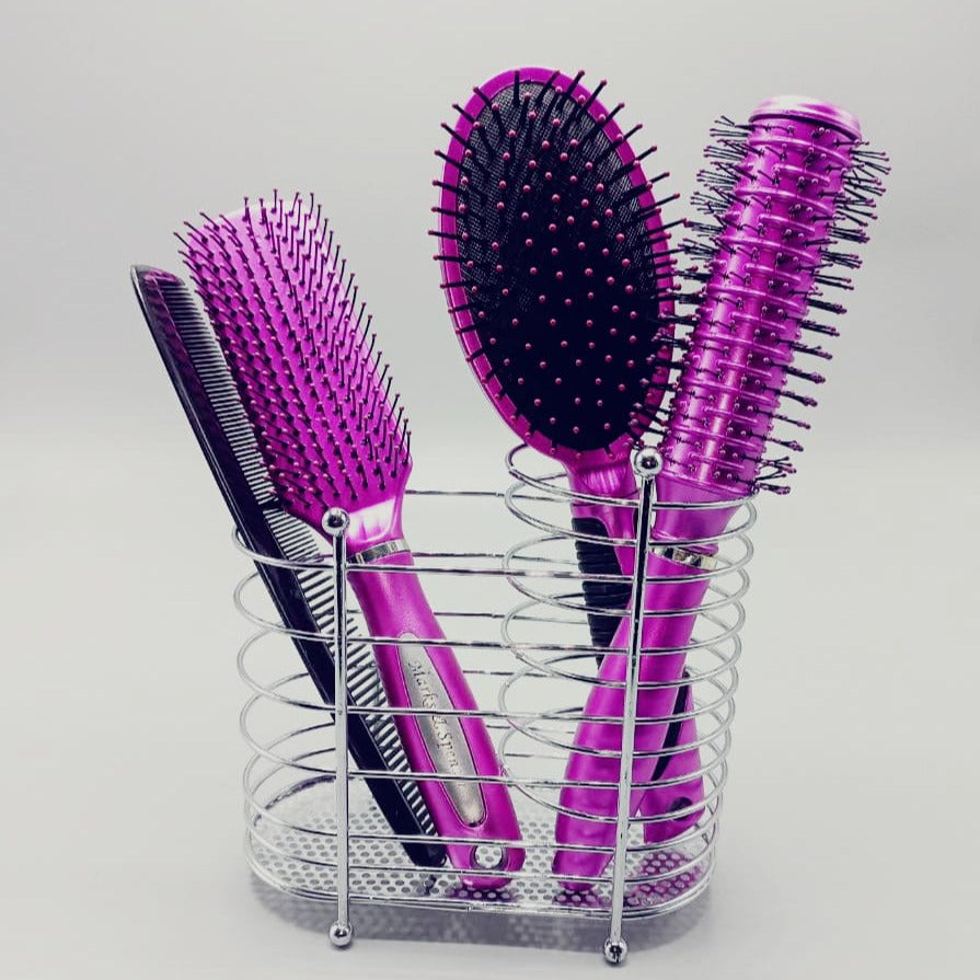 4Pcs Hair Brushes Comb Set Women Ladies Hair Care Massage Hairbrush With Mirror And Stand Pink