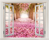 AY9234D cherry tree avenue 3d fake windows landscape green pvc wall sticker Removable wall stickers home decor wall decor