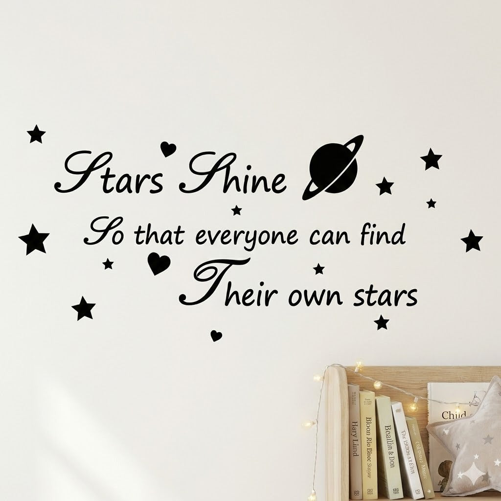 Stars Shine" Inspirational Quote Wall Sticker Set – Celestial Kids Bedroom & Nursery Decor size 15x25 4 pice