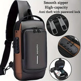 Fashion Men Sling Bag Pack with Lock Waterproof Anti-Theft Chest Bag with USB Charging Port Shoulder Bag Body Backpack with TSA Lock (Random Color)