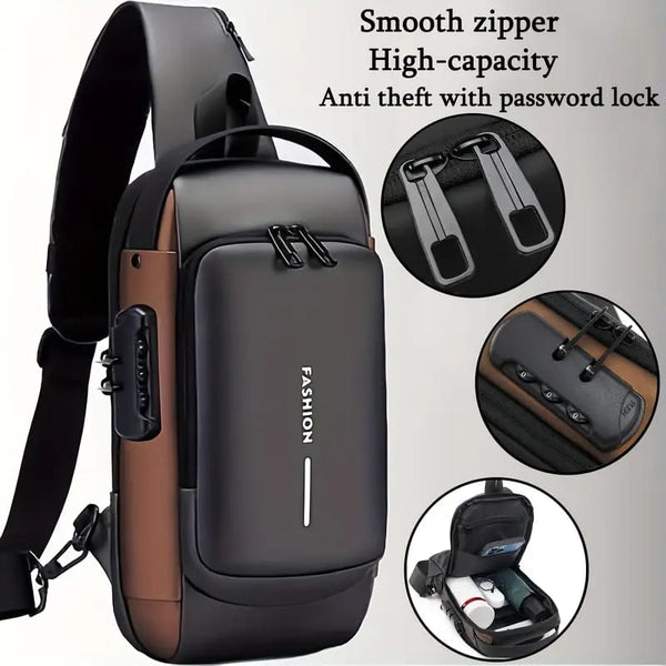 Fashion Men Sling Bag Pack with Lock Waterproof Anti-Theft Chest Bag with USB Charging Port Shoulder Bag Body Backpack with TSA Lock (Random Color)