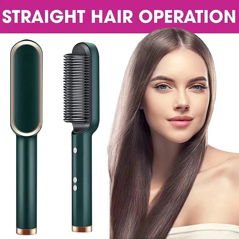 909 Hair Straightening Brush | Electric 2?in?1 Straightener & Curler | Heating Styling Comb | Quick 3?Minute Styling