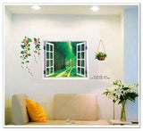 AY914 Lifelike Valley Window Wall Sticker Quality 90*60cm PVC Removable Beautiful Views Decal Vivid Green Forest Wall art Mural