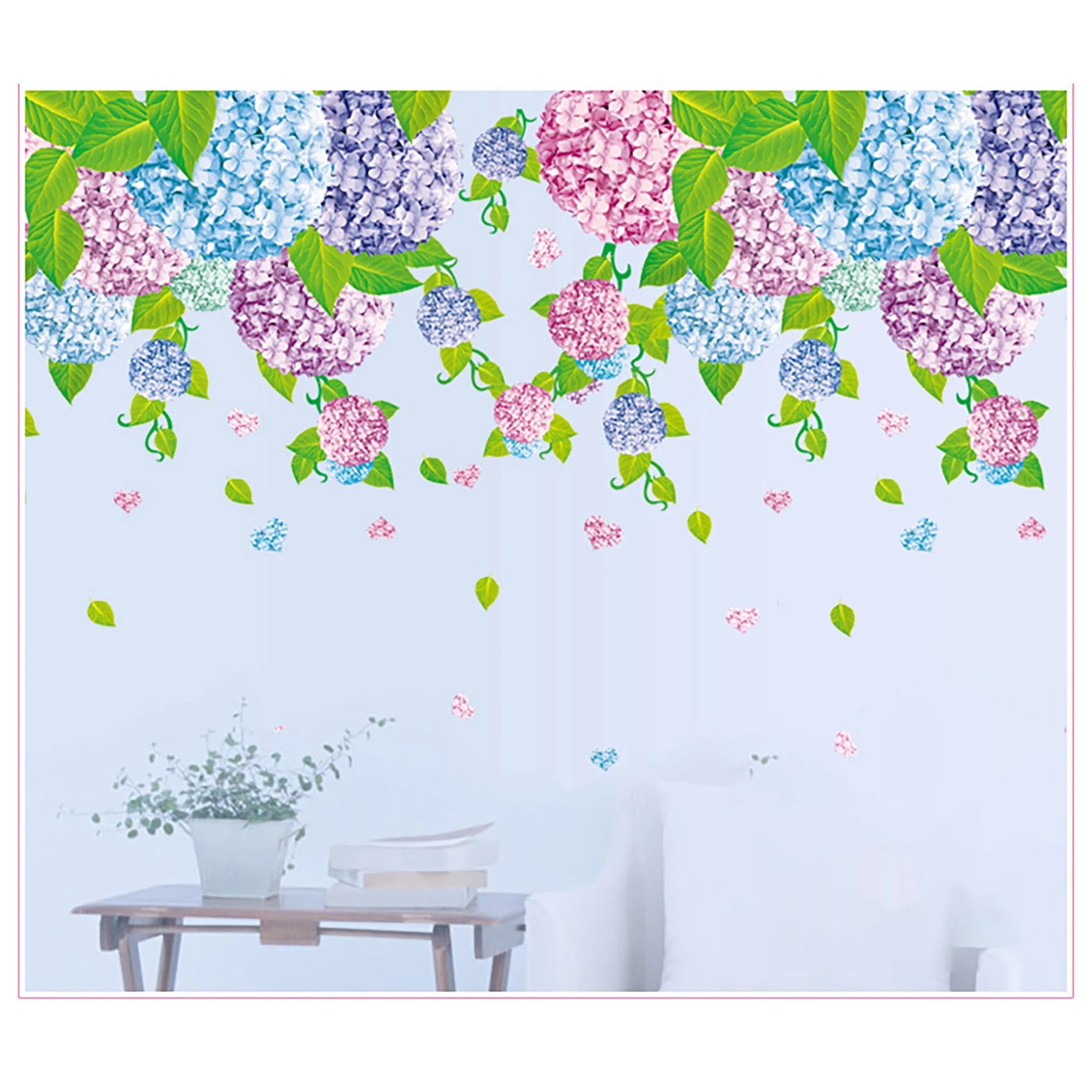 Flowers Deciduous Blue Red Flower ball Wall Decal Sticker - DIY PVC Removable Transparent Film Self-Adhesive Mural Art Wall Decor for Living Room size 50x70 ay7146