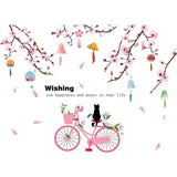 SK9357 Peach Flower Bicycle Wall Sticker - Multi
