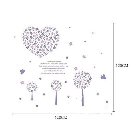 Lavender Flower Wall Sticker Dinding Motif Love  Purple heart decal Size:60x90 Lm8007