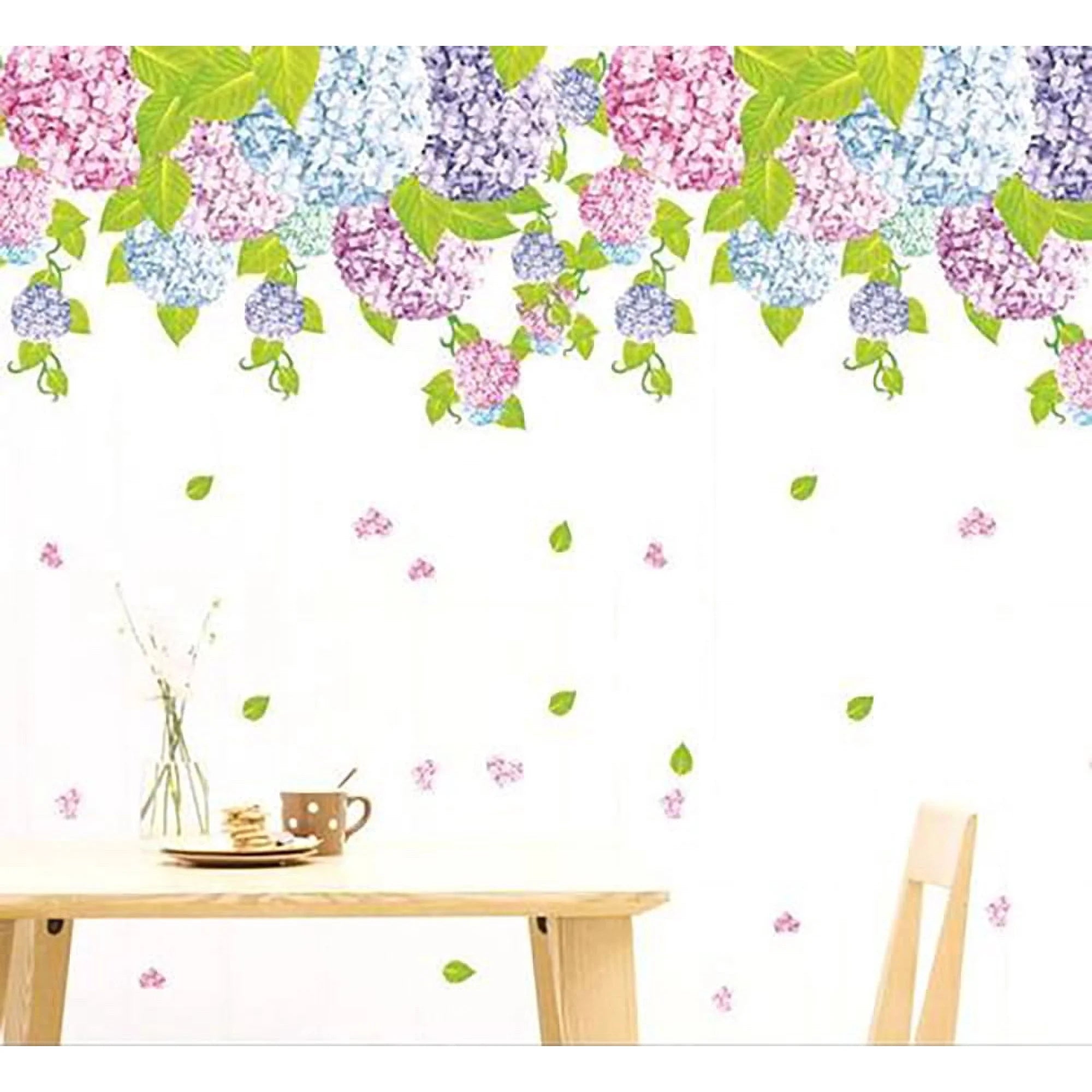Flowers Deciduous Blue Red Flower ball Wall Decal Sticker - DIY PVC Removable Transparent Film Self-Adhesive Mural Art Wall Decor for Living Room size 50x70 ay7146