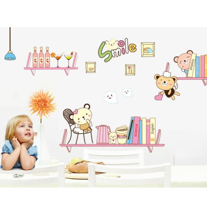 Ay7061  Wall Sticker Shelves Kids Room Decal Nursery Home Decor Removable Wall Poster PVC Wallpaper