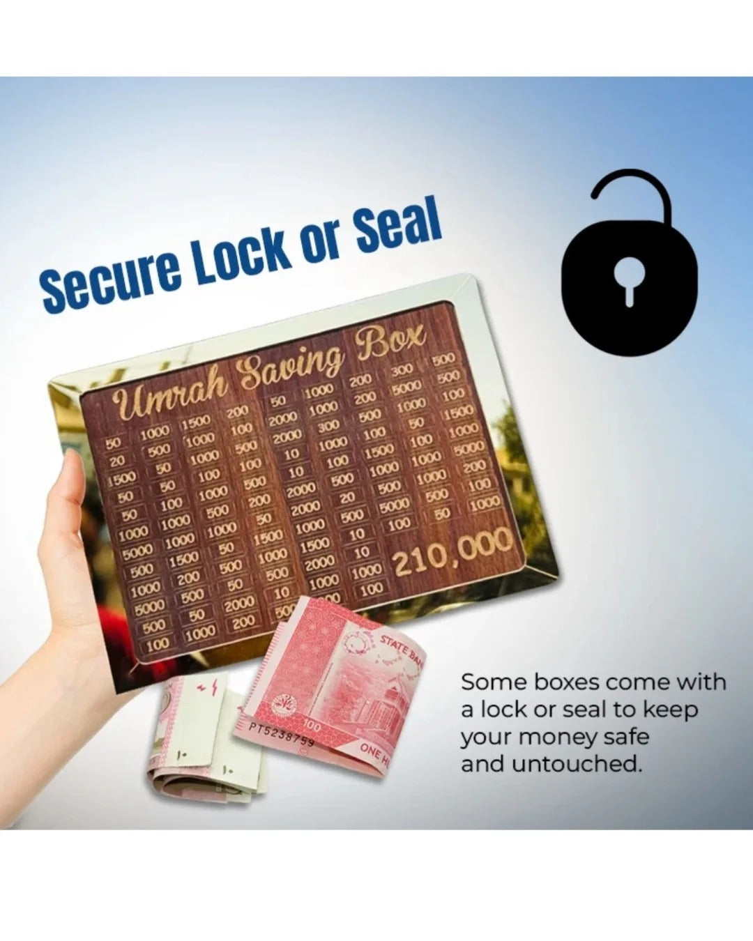 Umrah Saving Box - Box For Umrah Saving | Umrah Saving Box Wooden Money Box for Umrah - 210,000