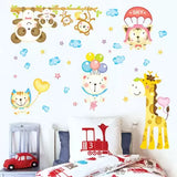 Cute Bear Monkey Giraffe Animal Under Sky Decals For Kids Room  Wall Sticker Abc1010
