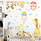 Cute Bear Monkey Giraffe Animal Under Sky Decals For Kids Room  Wall Sticker Abc1010