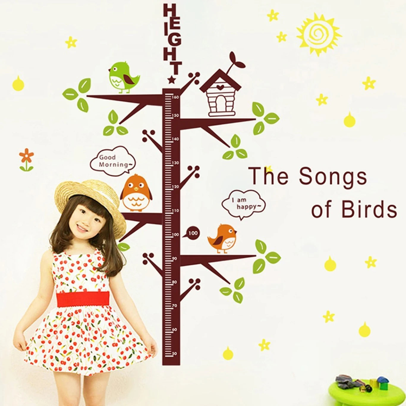 Ampire 150 cm Wall Stickers Songs of the Birds Height Chart for Kids Room Self Adhesive Sticker (Pack of 1)-size  120x60cm  lc6016