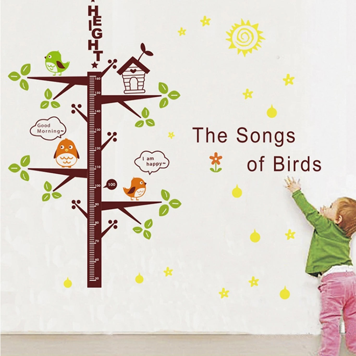 Ampire 150 cm Wall Stickers Songs of the Birds Height Chart for Kids Room Self Adhesive Sticker (Pack of 1)-size  120x60cm  lc6016