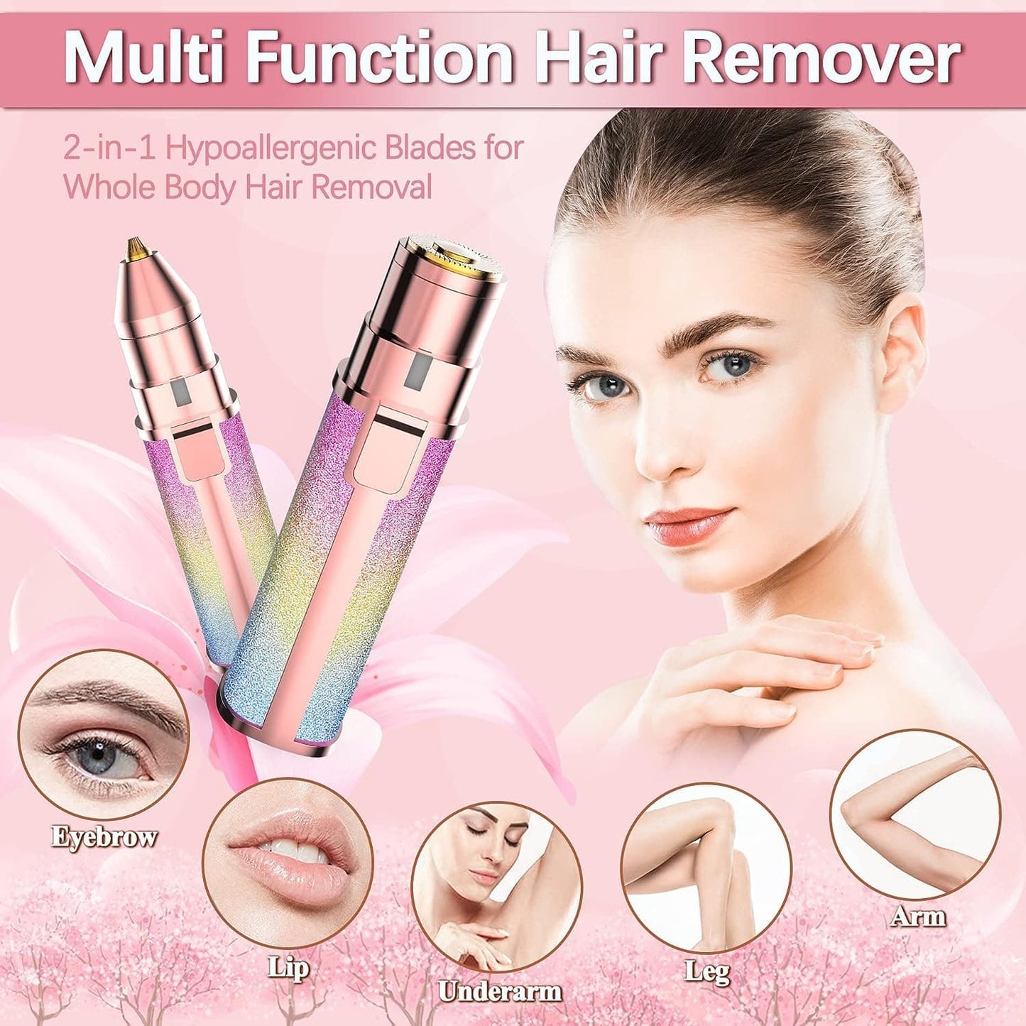 2 in 1 Electric Eyebrow Trimmer and Shaver, Flawless Hair Remover 2 in 1 Hair Remover Trimmer For Women, Flawless Facial Machine Razor, Painless Eyebrow Removal (Rechargeable)
