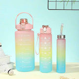 3-Piece Motivational Water Bottle Set with Time Markers & Straw – Leak-Proof, BPA-Free Frosted Gradient Ombre Jugs (2L, 900ml, and 300ml) for Fitness, Gym, and Outdoor Sports