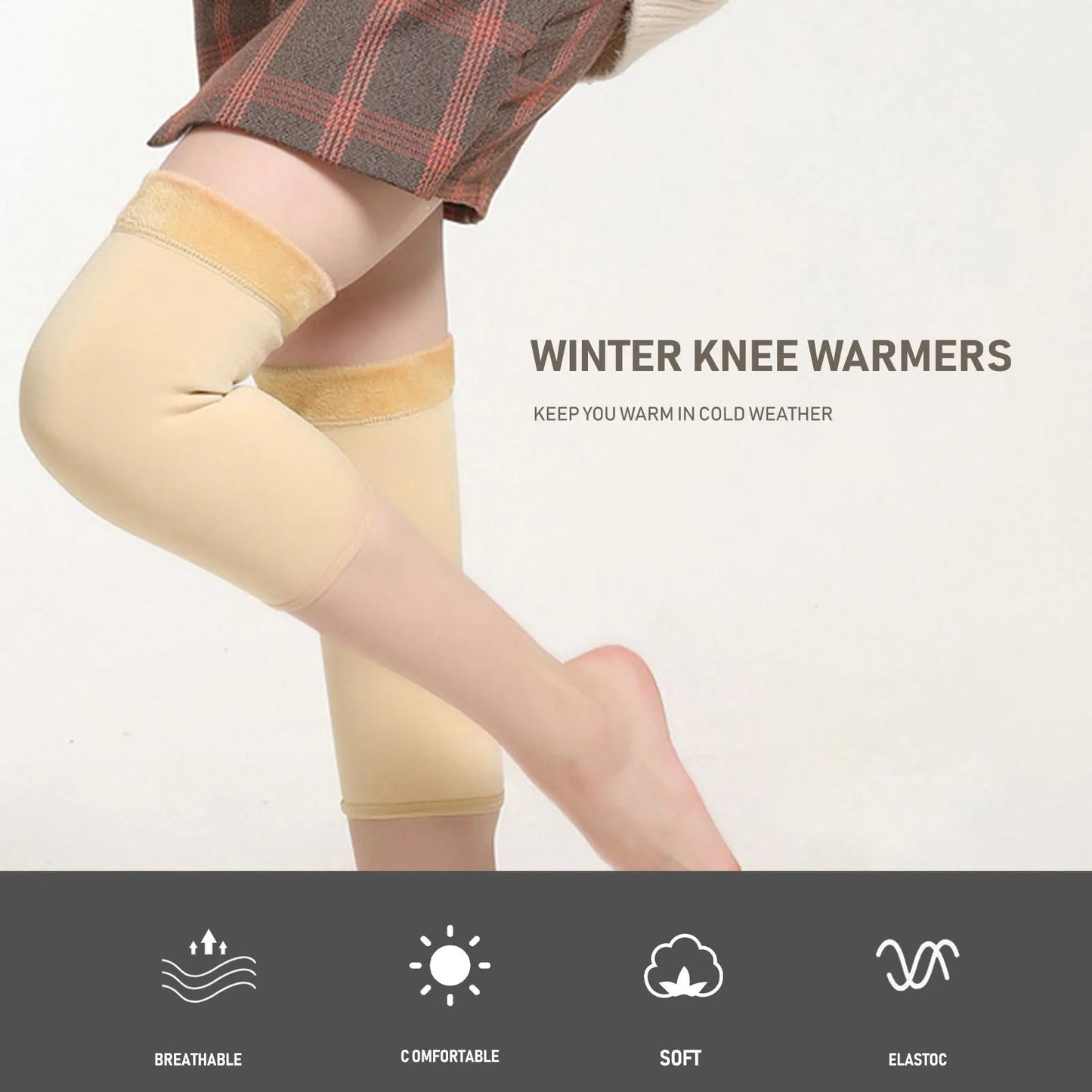 Thermal Knee Warmers Elastic Plush Knee Pads Protector For Winter For Men &amp; Women (random color)