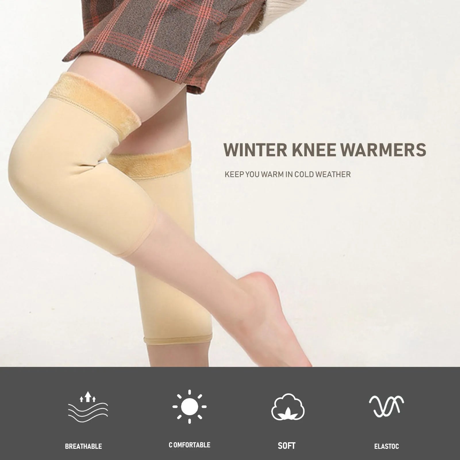 Thermal Knee Warmers Elastic Plush Knee Pads Protector For Winter For Men &amp; Women (random color)