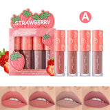 Dragon Ranee - 3Pcs Fruit Velvet Matte Waterproof Lipstick Lipgloss Set A Strawberry D6007