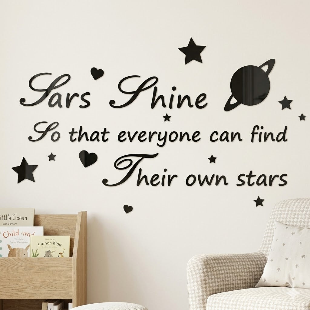 Stars Shine" Inspirational Quote Wall Sticker Set – Celestial Kids Bedroom & Nursery Decor size 15x25 4 pice