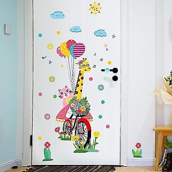 Home decor decals cartoon giraffe bicycle wall stickers bedroom home..