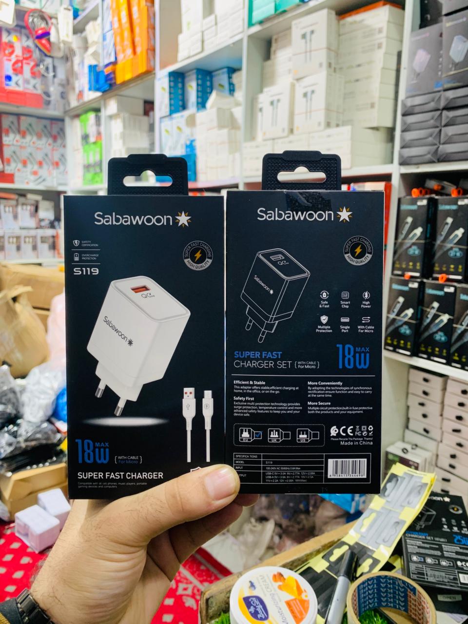 Sabawoon S119 Fast Charging Charger ?? | 18W Original | With Micro Cable