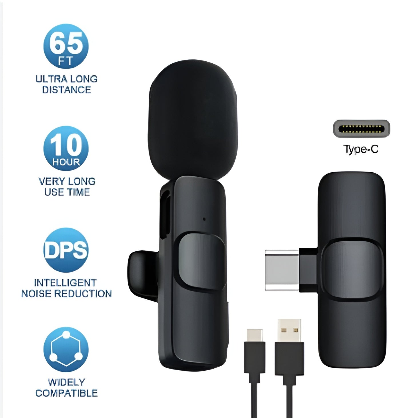 Wireless Lavalier Microphone for iPhone & Android, Plug-and-Play Mini Lapel Mic with Noise Reduction for Vlogging, YouTube, and Live Stream