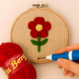 3D Embroidery Punch Needle Kit with 10 Inch Wooden Hoop, Jute Cloth (20x36 inch), Thread, Scissors & Tools – Complete Handcraft Embroidery Set (Maroon Yarn)