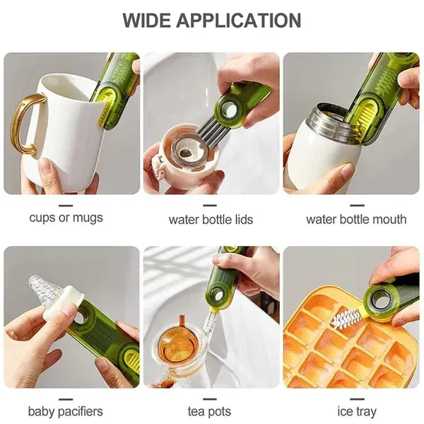 3-in-1 Silicone Cup Brush Set | U-Shaped Bottle Cleaner with Steel Balls & Straw Lid Scrubber | Multi-Functional Kitchen Cleaning Tool (Random Color)