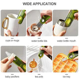 3-in-1 Silicone Cup Brush Set | U-Shaped Bottle Cleaner with Steel Balls & Straw Lid Scrubber | Multi-Functional Kitchen Cleaning Tool (Random Color)