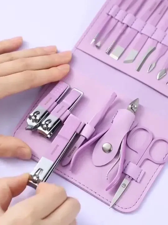 Manicure &amp; Pedicure Kit – Premium Stainless Steel Nail Care Set for Hand, Foot &amp; Facial Grooming | Travel-Friendly Case Included | 16 Pcs Nail Care Set | Beauty Essentials Set ( Random Color )