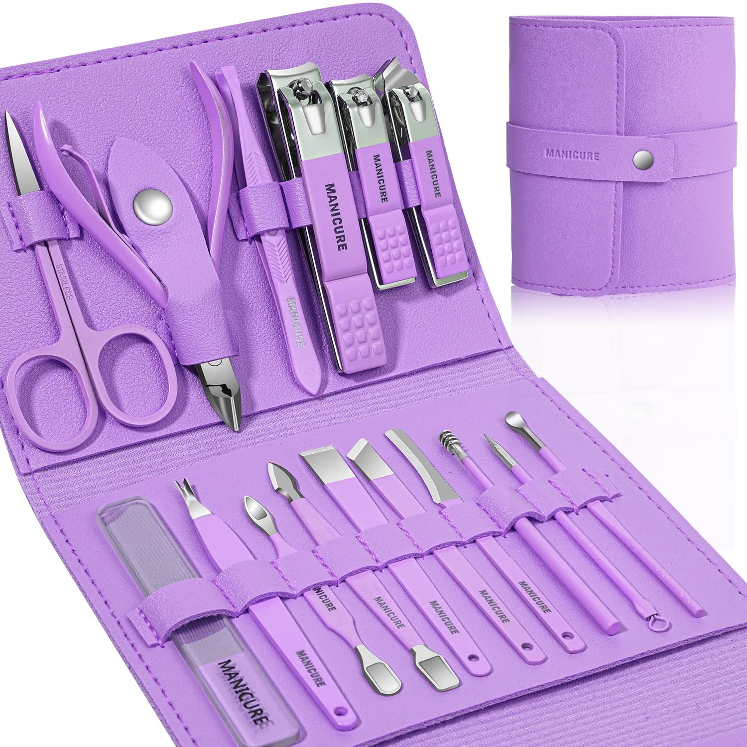 Manicure &amp; Pedicure Kit – Premium Stainless Steel Nail Care Set for Hand, Foot &amp; Facial Grooming | Travel-Friendly Case Included | 16 Pcs Nail Care Set | Beauty Essentials Set ( Random Color )