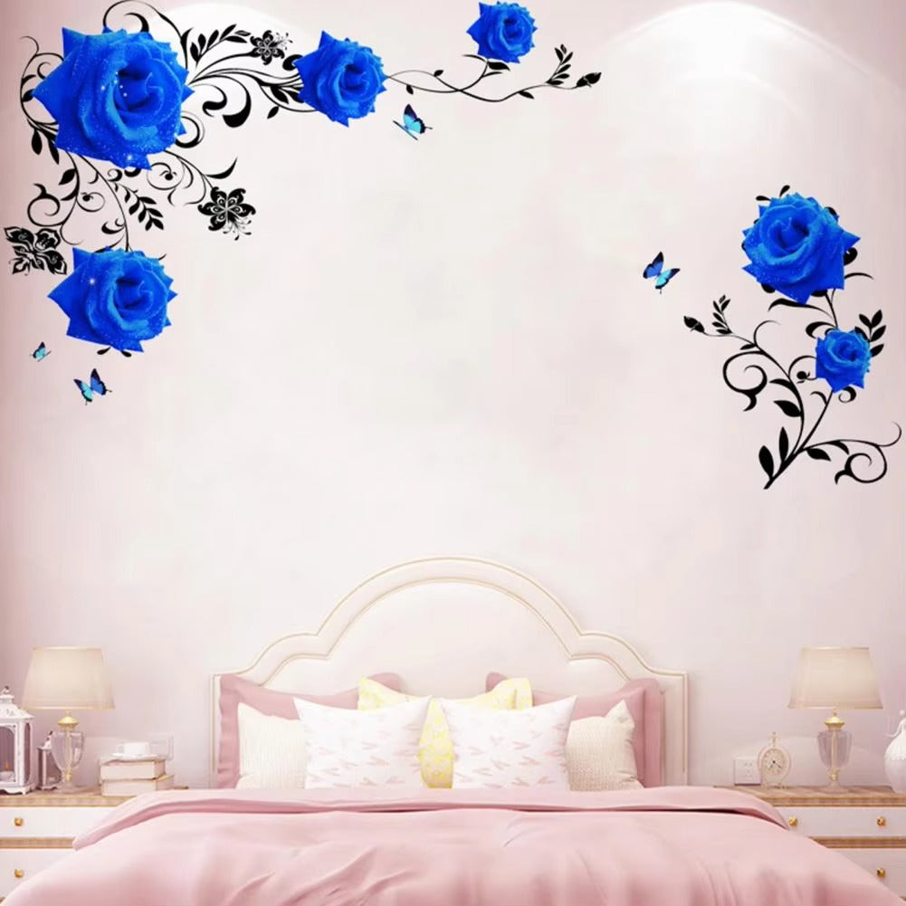 Mural Rose Vine Blue Large Lotus Wall Sticker Flower Room Decoration Aesthetic For Teens Living Room Tv Wall Bedroom Home Office Wallstickers   Gs8823a Size: 60x90cm