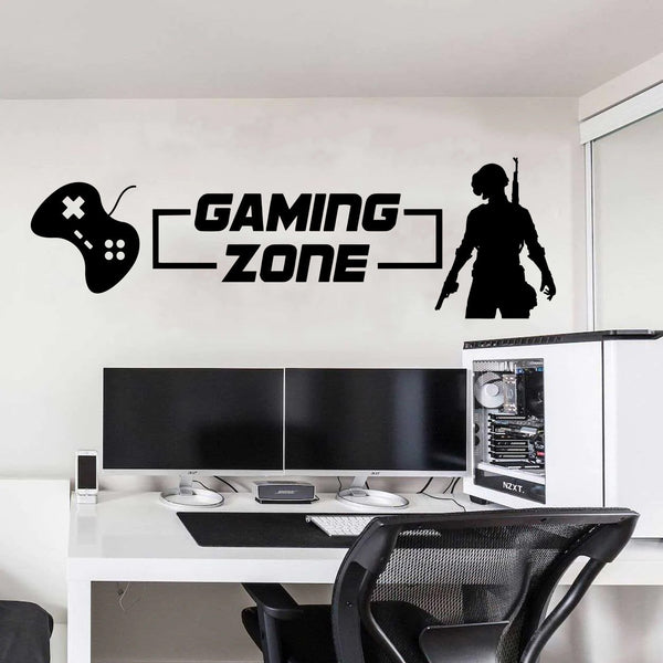 Gaming Zone With Gaming Character With Gaming Console Video Game Wall Sticker Playroom Bedroom Gaming Zone Gamer Xbox Ps Quote Wall Decal Kids Room Vinyl Decor